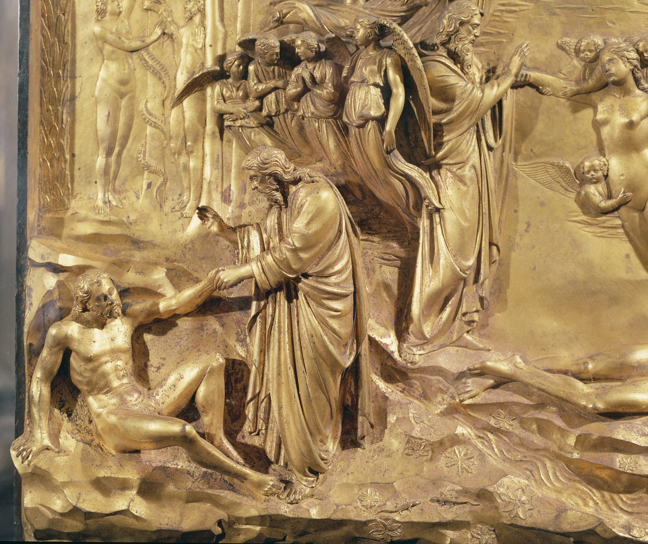 Menneskets skabelse, Paradisets døre, 1425-52 (forgyldt bronze) af Lorenzo Ghiberti