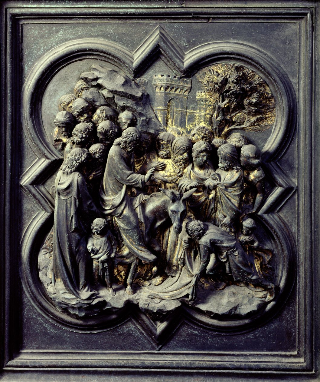 Jesu indtog i Jerusalem, ellevte panel af norddørene til dåbskapellet San Giovanni, 1403-24 (bronze) af Lorenzo Ghiberti