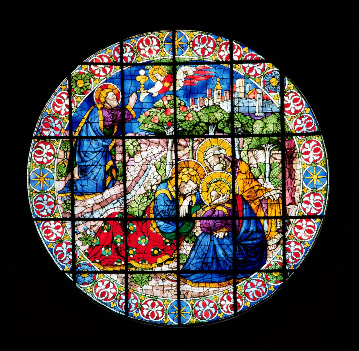 Oculus skildrer Kristus i Getsemane Have, 1443-45 (farvet glas) af Lorenzo Ghiberti