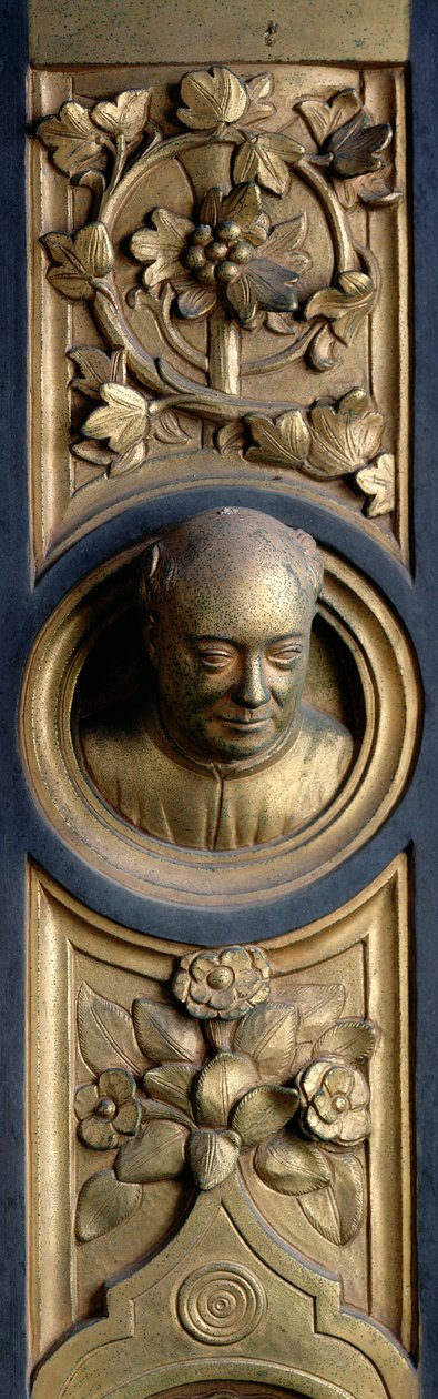 Selvportræt på en rundel fra rammen af Gates of Paradise (østdøre) 1425-52 (forgyldt bronze) (se også 87652-61 og 87663-67) af Lorenzo Ghiberti