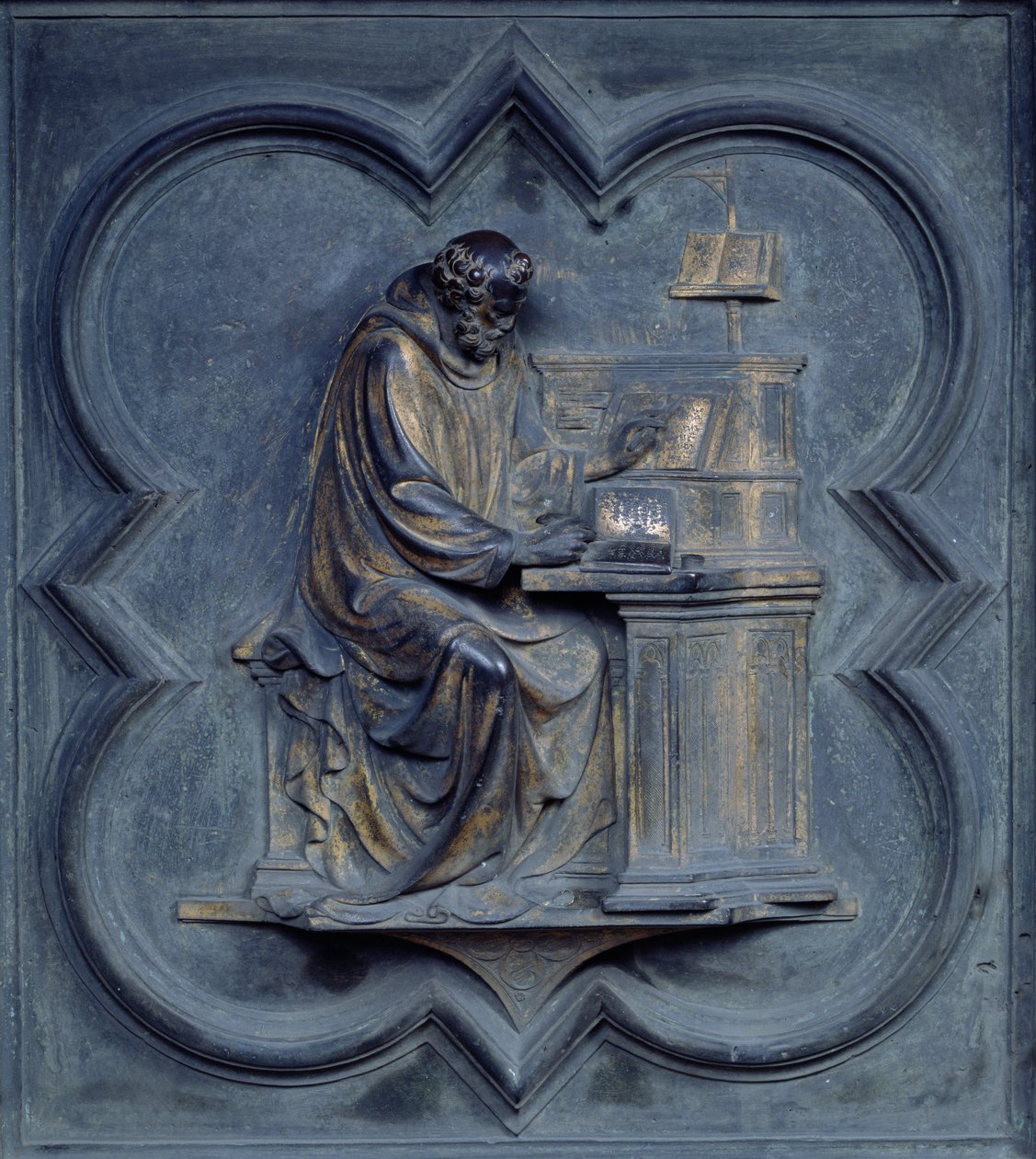 Sankt Jerome, panel F af norddørene til dåbskapellet San Giovanni, 1403-24 (bronze) af Lorenzo Ghiberti