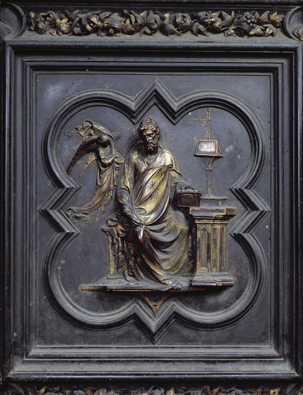 St Matthew the Evangelist, panel B af norddørene til dåbskapellet San Giovanni, 1403-24 (bronze) af Lorenzo Ghiberti