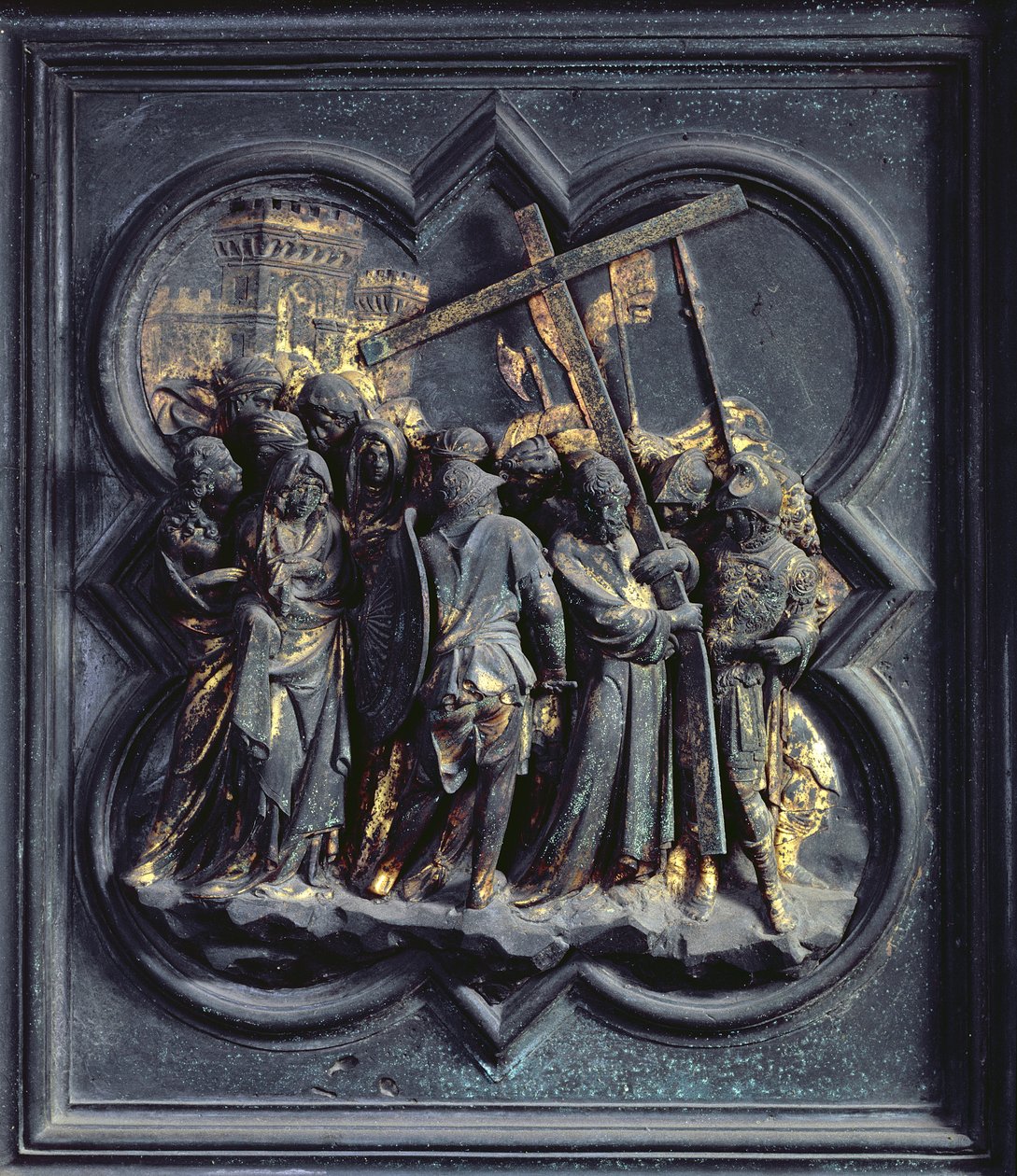 Kristi opstigning til Golgata, syttende panel af norddørene til dåbskapellet San Giovanni, 1403-24 (bronze) af Lorenzo Ghiberti