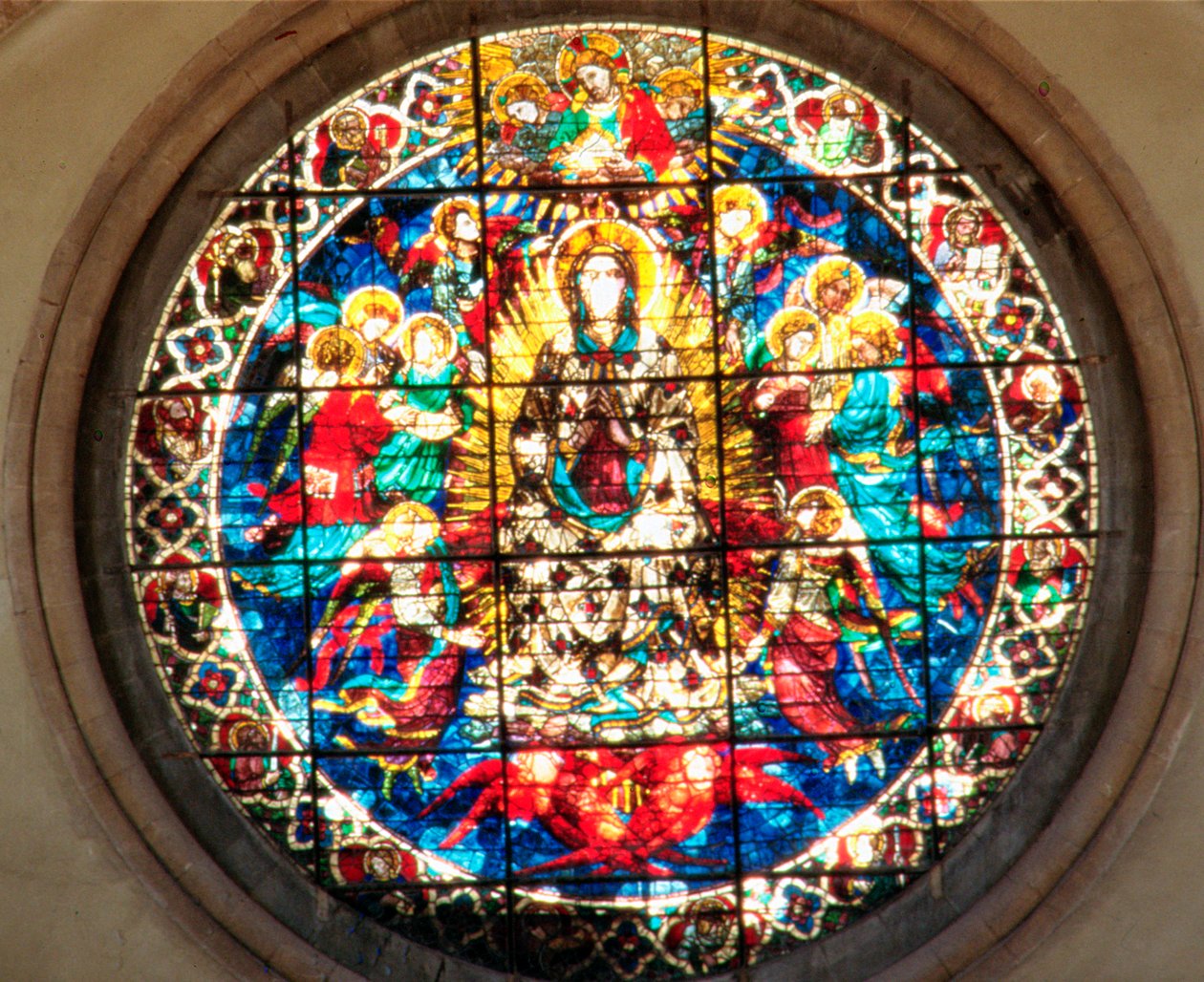Jomfruens antagelse (farvet glas) af Lorenzo Ghiberti