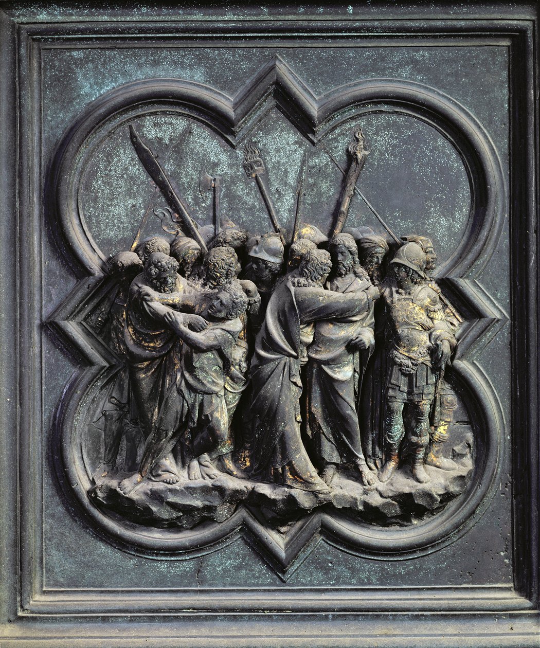 The Capture of Christ, fjortende panel af North Doors of the Baptistery of San Giovanni, 1403-24 (bronze) af Lorenzo Ghiberti