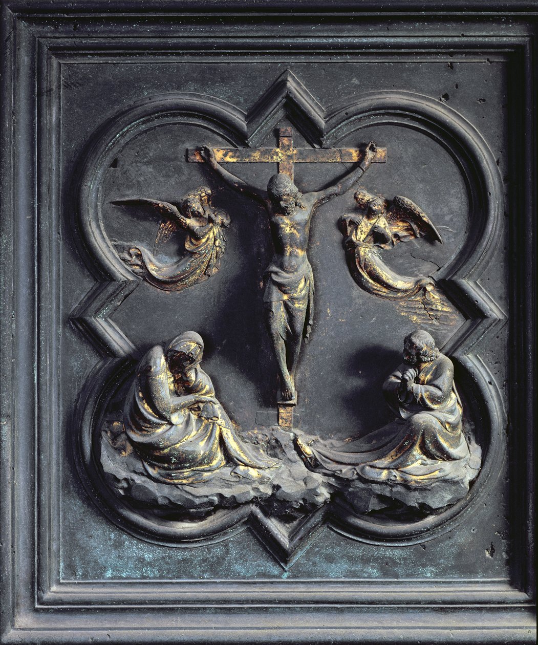 Korsfæstelsen, attende panel af norddørene til dåbskapellet San Giovanni, 1403-24 (bronze) af Lorenzo Ghiberti