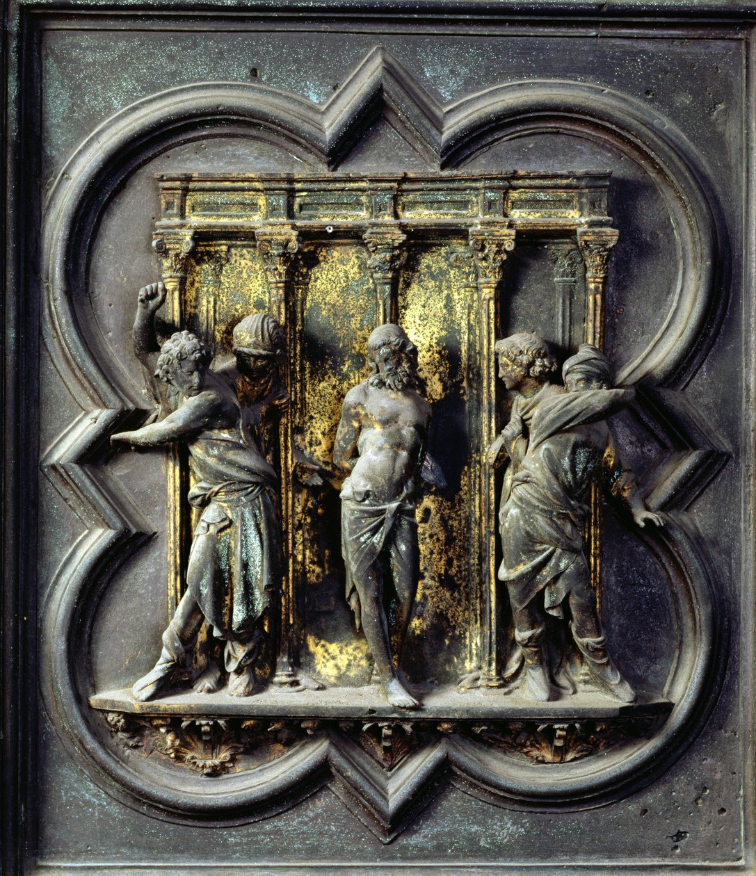 The Flagellation of Christ, femtende panel af norddørene til dåbskapellet San Giovanni, 1403-24 (bronze) af Lorenzo Ghiberti