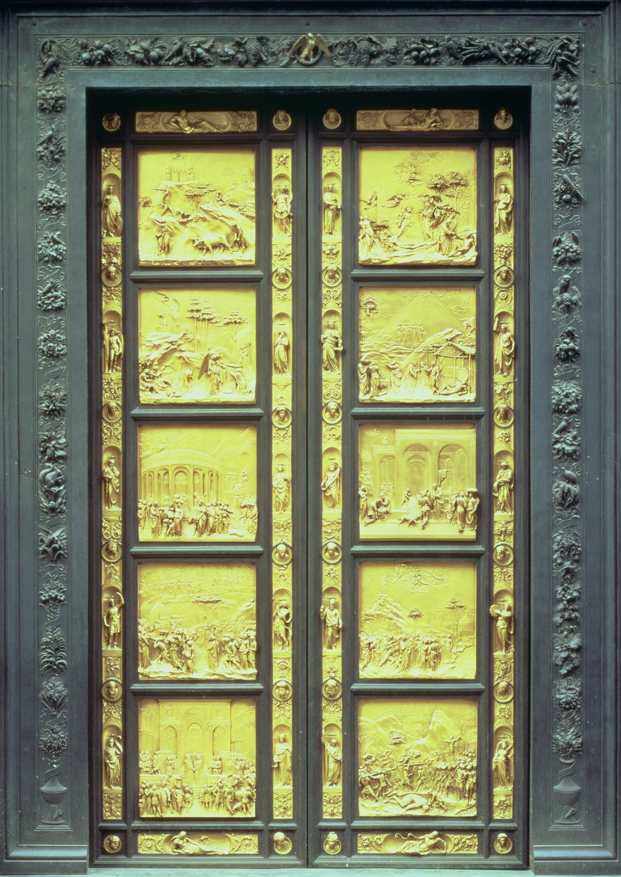 Paradisets porte (østdøre) bestående af 10 reliefpaneler, der viser scener fra Det Gamle Testamente 1425-52 (forgyldt bronze) af Lorenzo Ghiberti