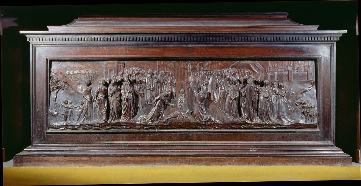 Sankt Zenobius helligdom viser et langt panel, der forestiller Strozzi-drengens mirakel. ca. 1432-42 (bronze) af Lorenzo Ghiberti