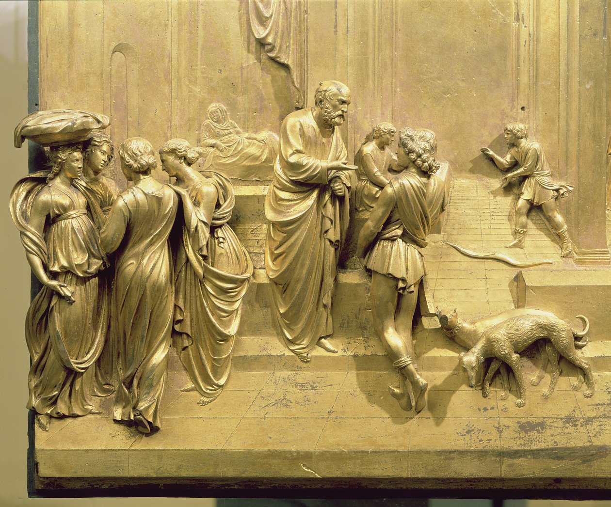 Historien om Jakob og Esau, detaljer fra det originale panel fra dåbskapellets østdøre, 1425-52 (forgyldt bronze) (efter restaurering) af Lorenzo Ghiberti