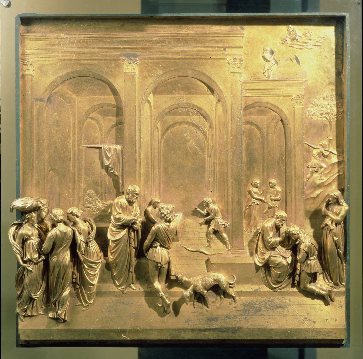 Historien om Jakob og Esau, originalt panel fra dåbskapellets østdøre, 1425-52 (forgyldt bronze) (efter restaurering) af Lorenzo Ghiberti