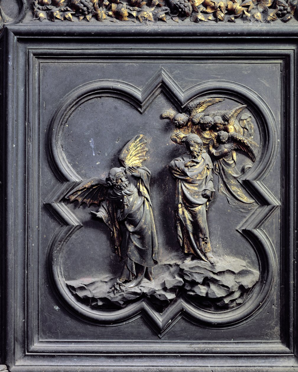 The Temptation of Christ, sjette panel af North Doors of the Baptistery of San Giovanni, 1403-24 (bronze) af Lorenzo Ghiberti