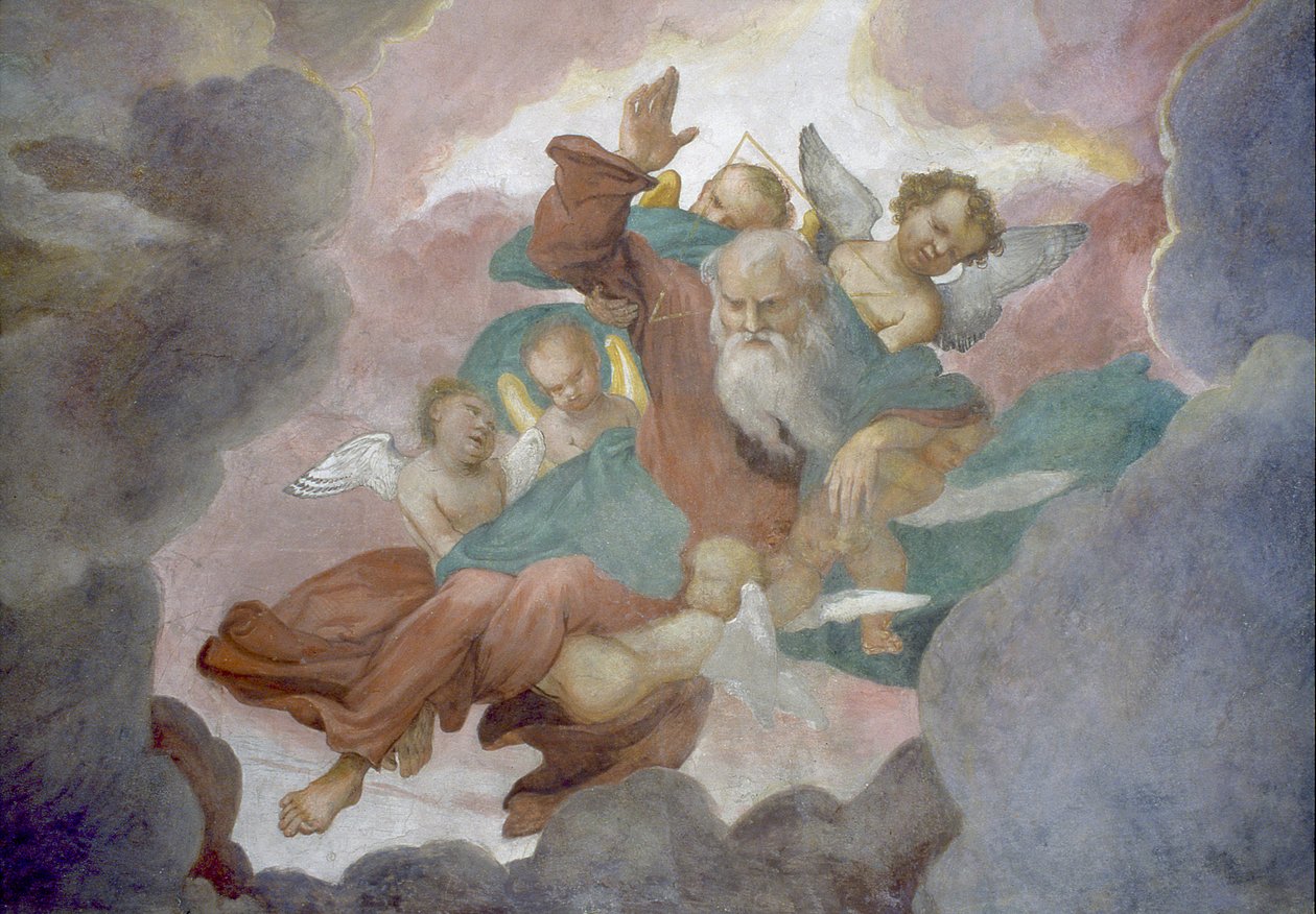 Gud løftet af engle, 1525 af Lorenzo Lotto