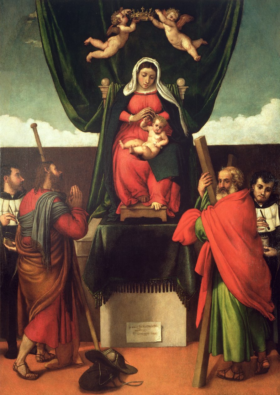 Madonna og barn tronet med fire hellige, 1546 af Lorenzo Lotto