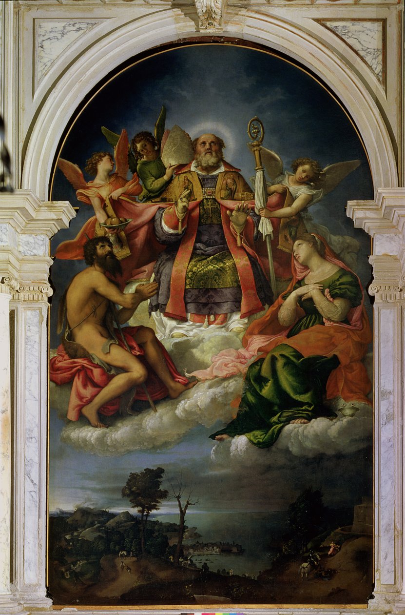 St. Nicholas i herlighed med hellige af Lorenzo Lotto