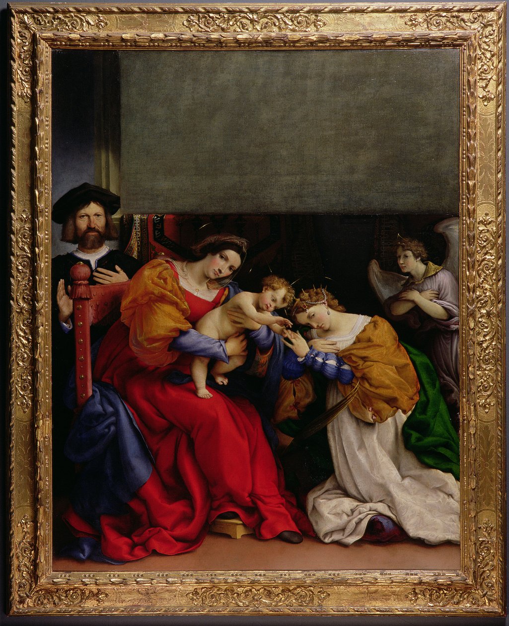 The Mystic Marriage of St. Catherine med protektor Niccolo Bonghi, 1523 af Lorenzo Lotto