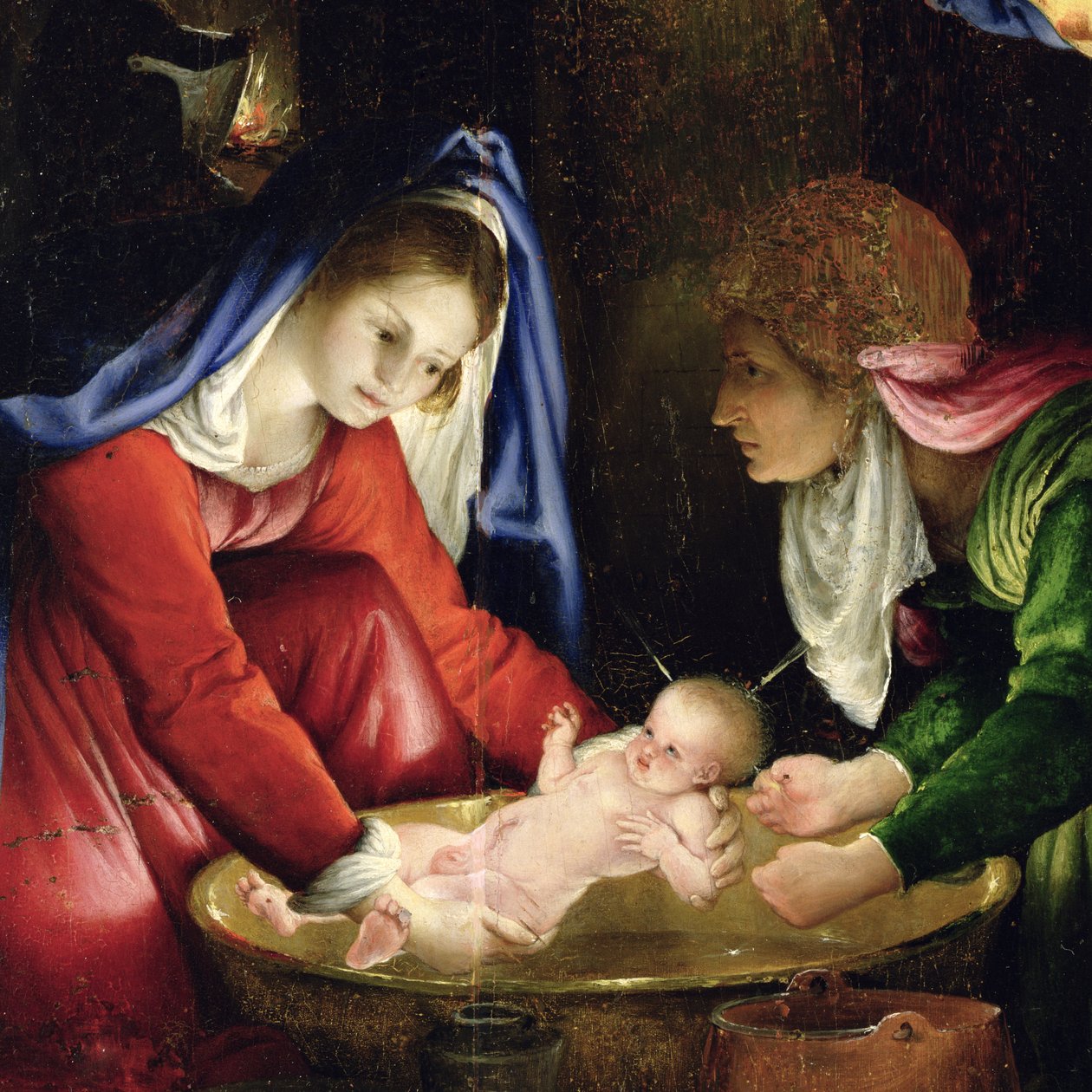 Fødselen, 1527 (detalje af 175141) af Lorenzo Lotto