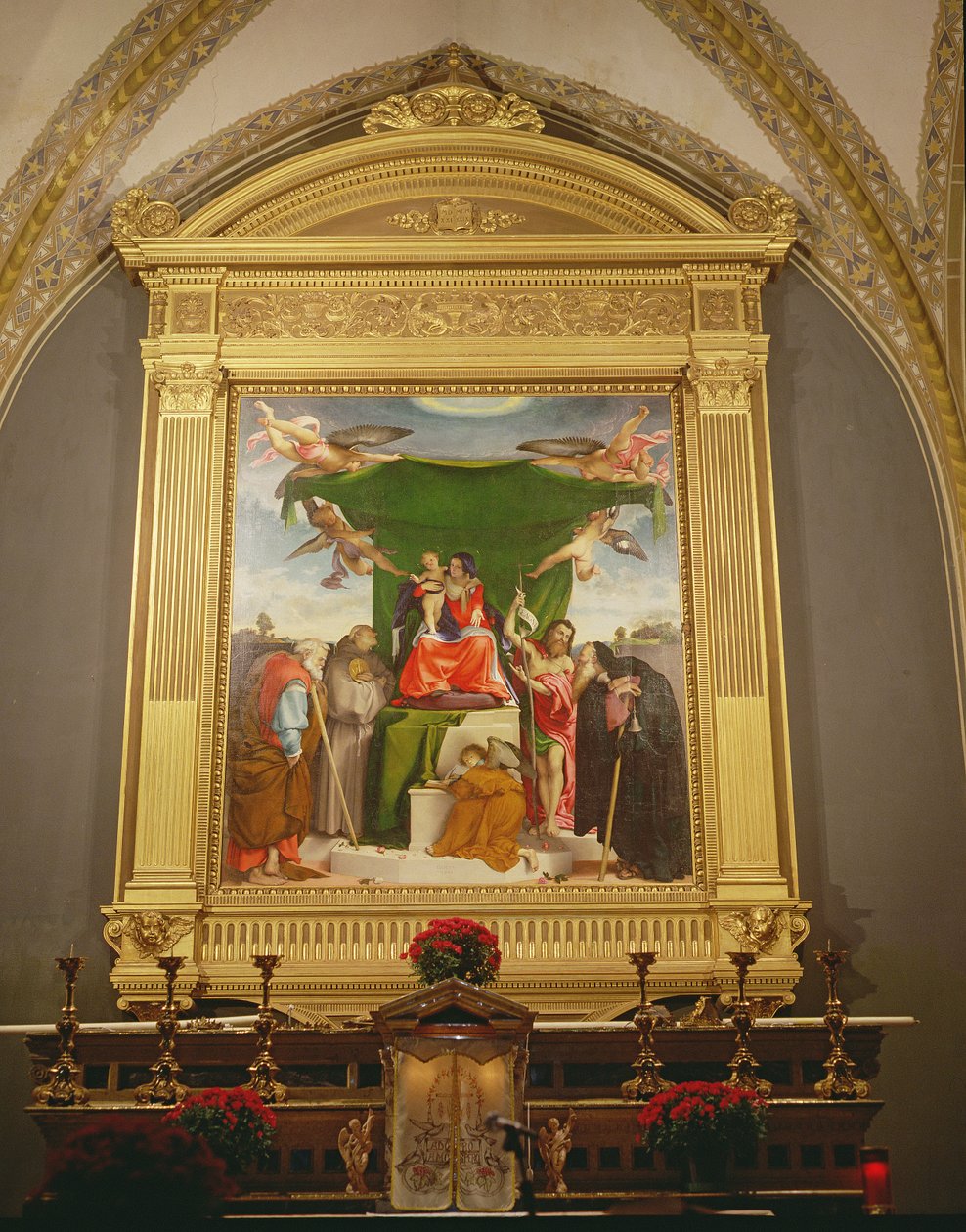 Jomfruen og barnet på tronen med hellige, 1521 af Lorenzo Lotto