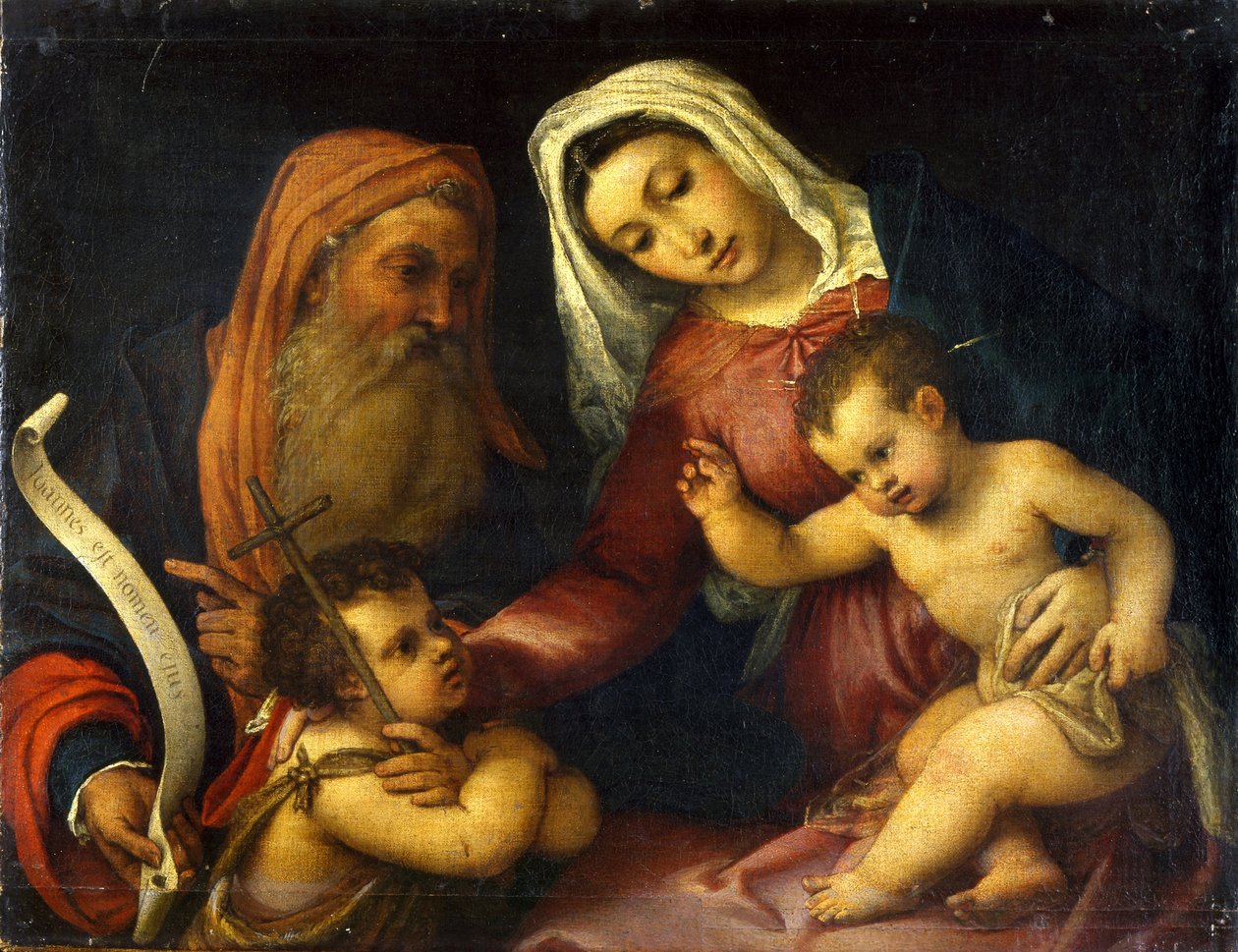 Jomfruen og barnet med de hellige Zacharias og Johannes Døberen af Lorenzo Lotto