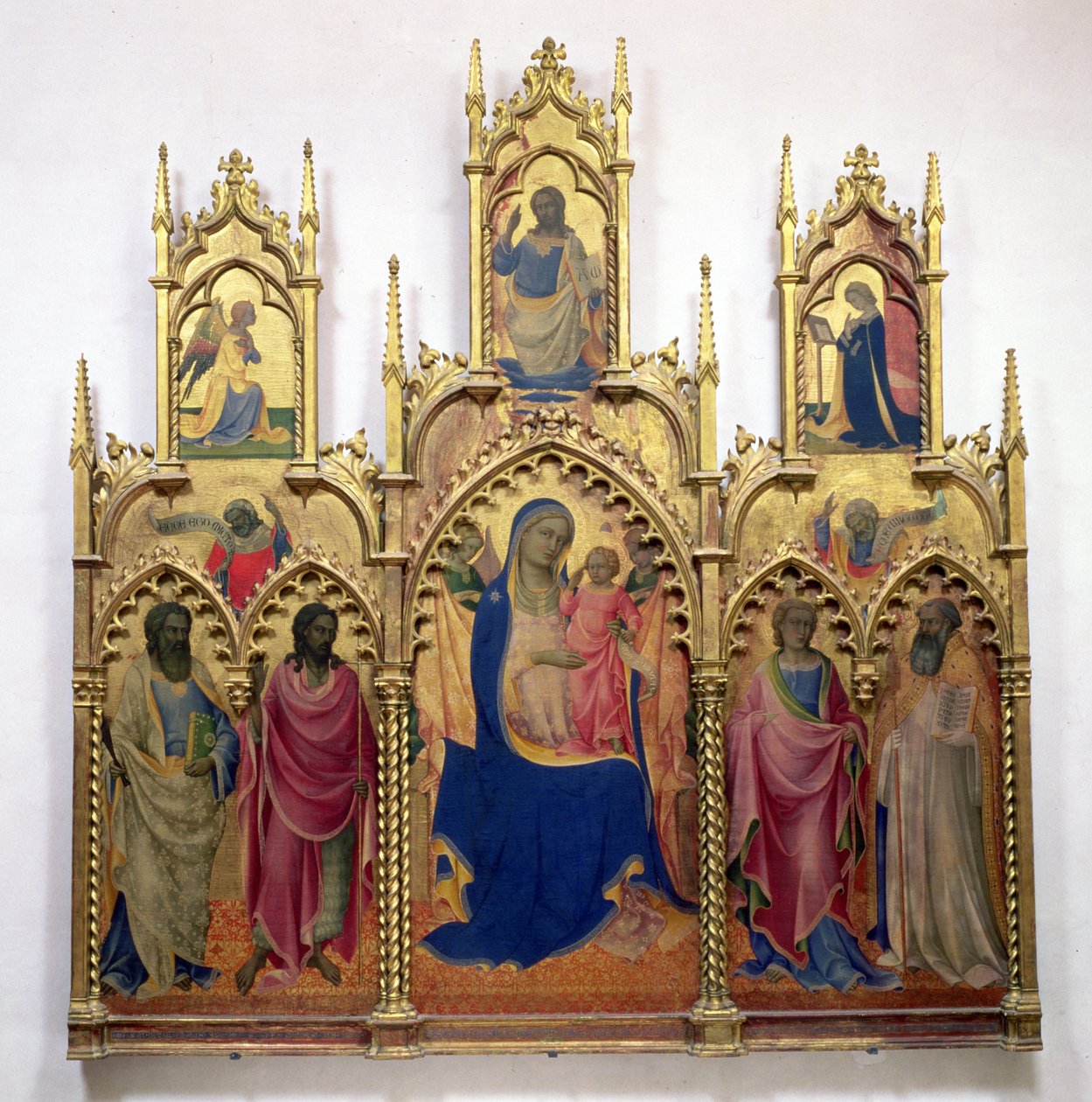 Madonna og barn med hellige (tempera på panel) af Lorenzo Monaco