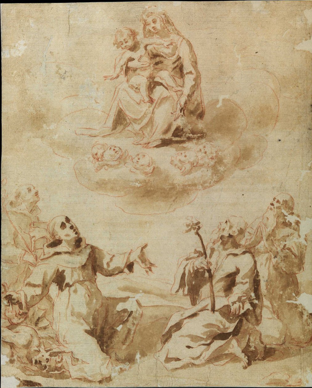 Madonna og barn tilbedt af fire helgener af Lorenzo Sabbatini
