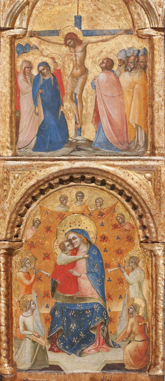 Detalje af Madonna og barn med engle, korsfæstelsen og tolv apostle eller hellige, ca. 1360 (tempera på panel) af Lorenzo Veneziano