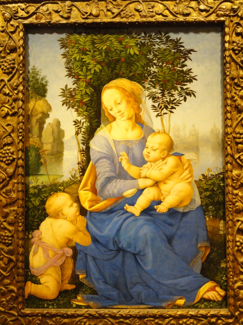 Madonna og barn med spædbarnet Sankt Johannes Døberen af Lorenzo di Credi