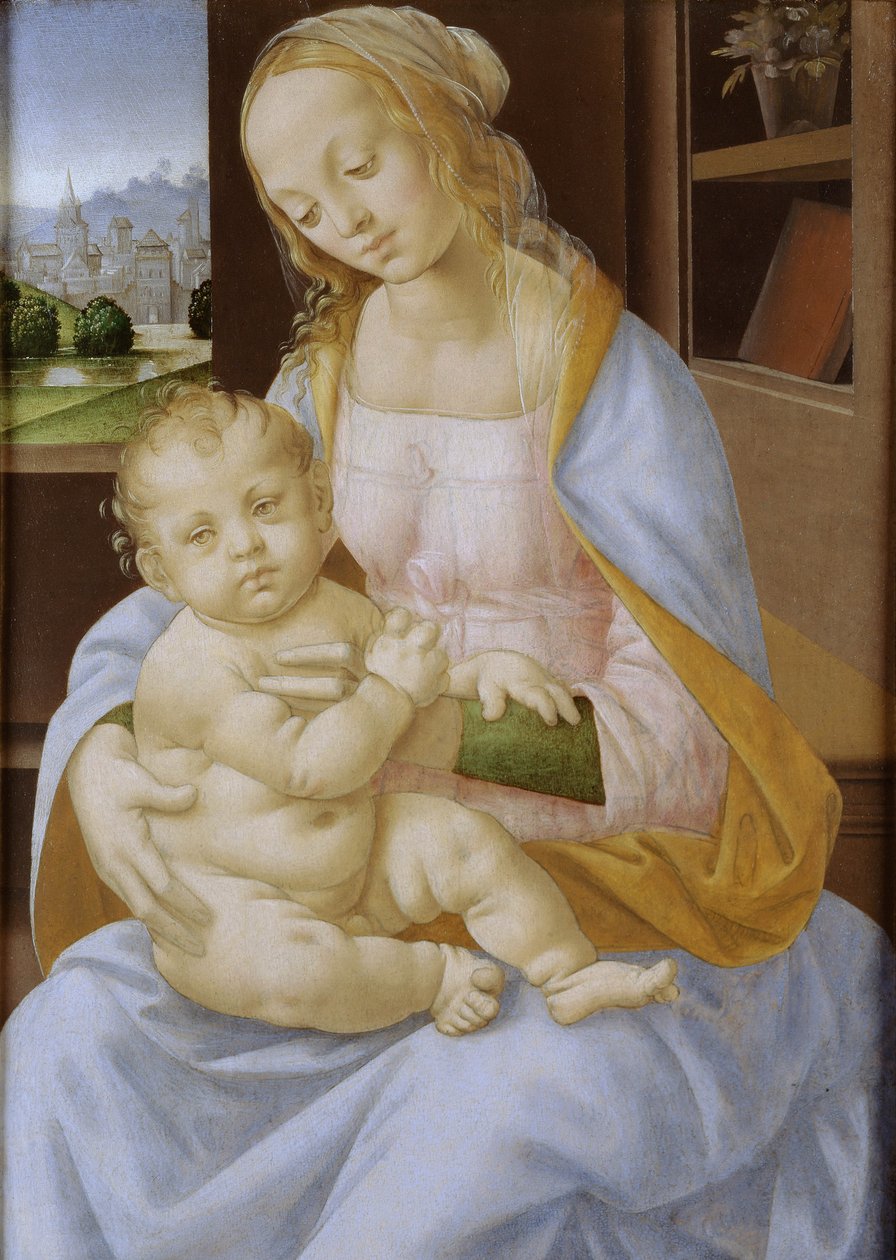 The Virgin and Child, 15.-16. århundrede (olie og tempera på panel) af Lorenzo di Credi