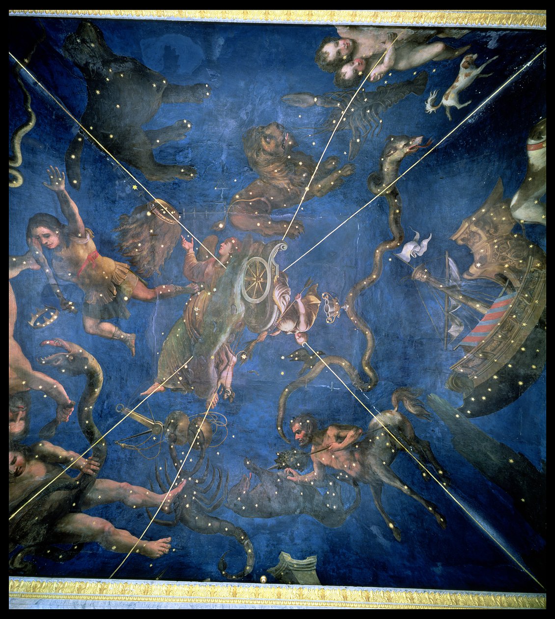 Stjernetegn, detalje fra loftet på Sala dello Zodiaco, 1579 af Lorenzo Costa