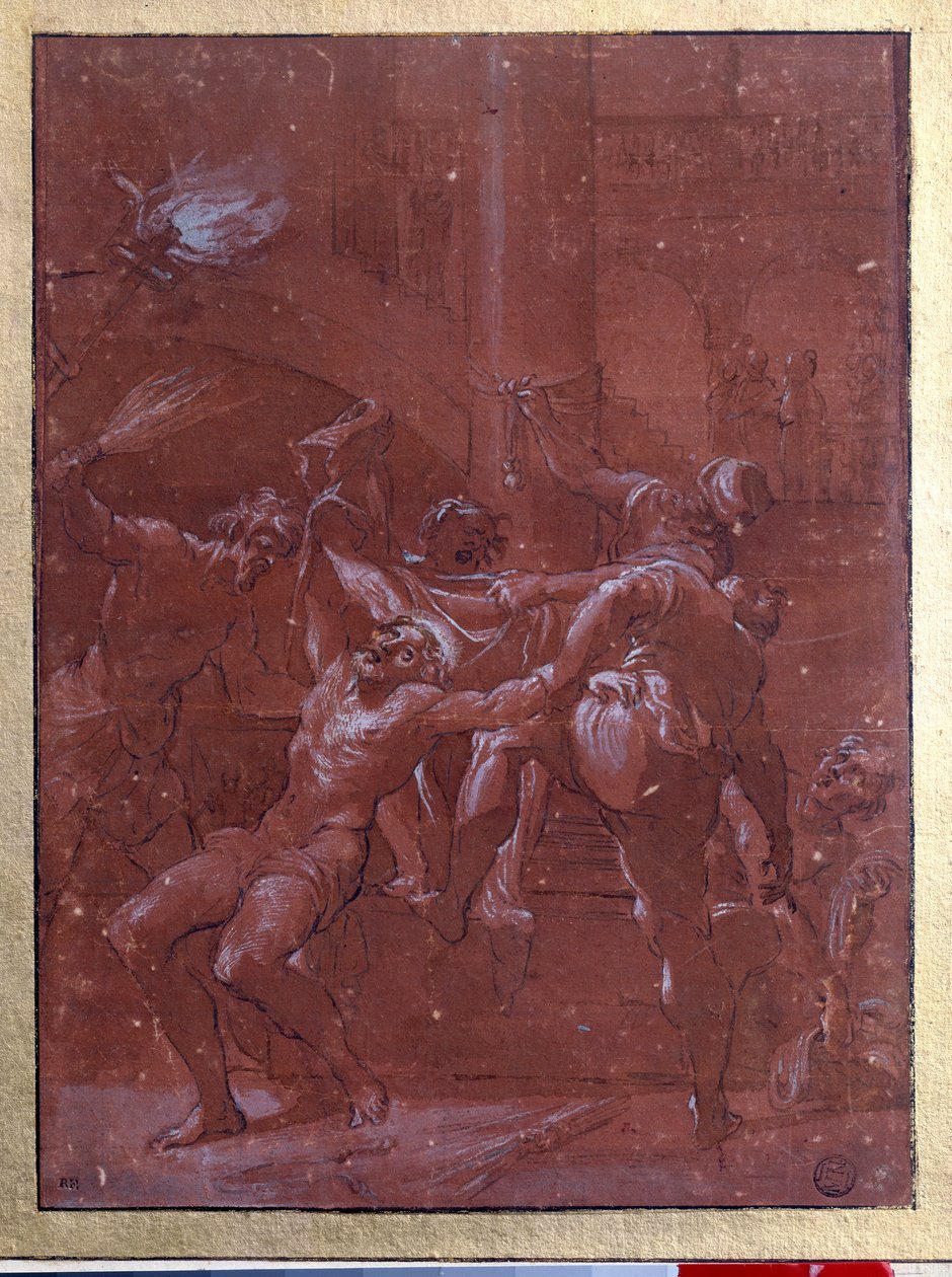 Kristi prygl Tegning med brunt blæk og vask af Lorenzo Garbieri dit il Nepote (1580-1654) Paris. Louvre-museet af Lorenzo  Garbieri