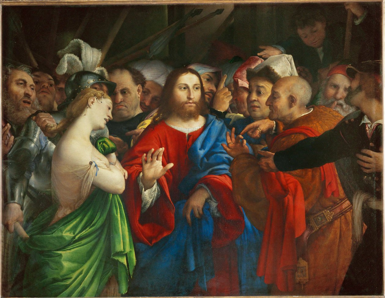Le Christ et la femme adultere - Kristus og den utro kvinde ... af Lorenzo (workshop of) Lotto