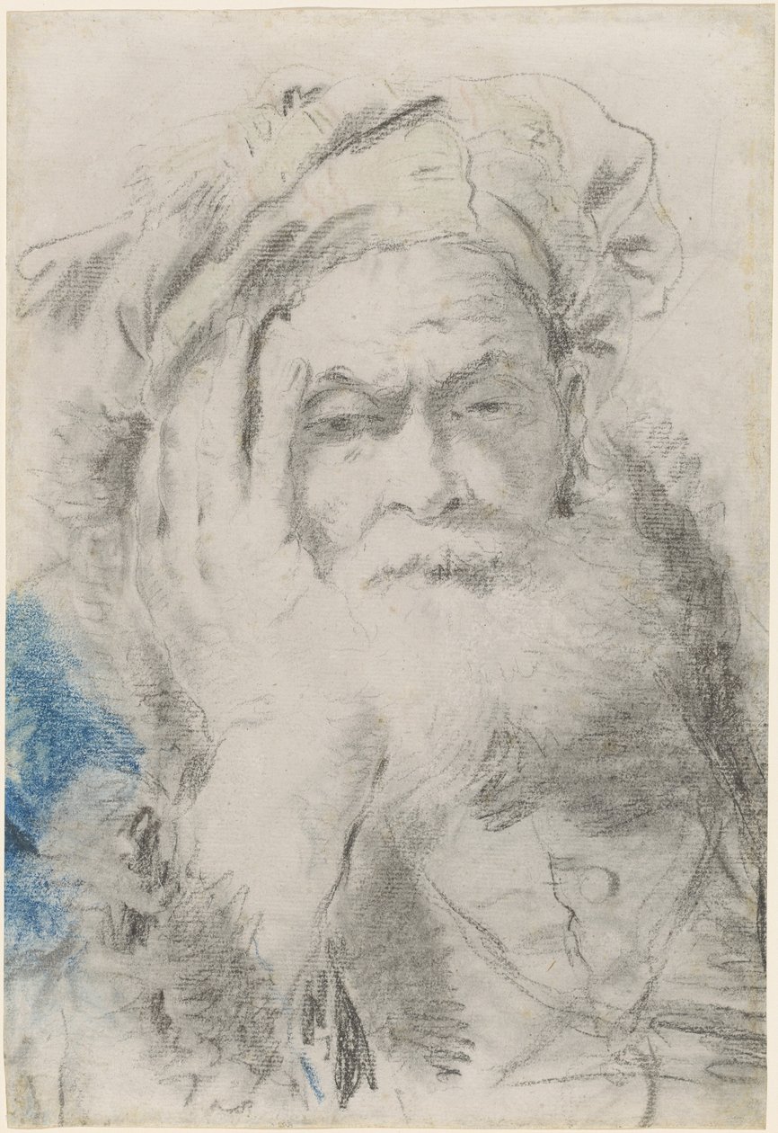 En skægget gammel mand læner sig med hovedet på sin hånd af Lorenzo Baldissera Tiepolo