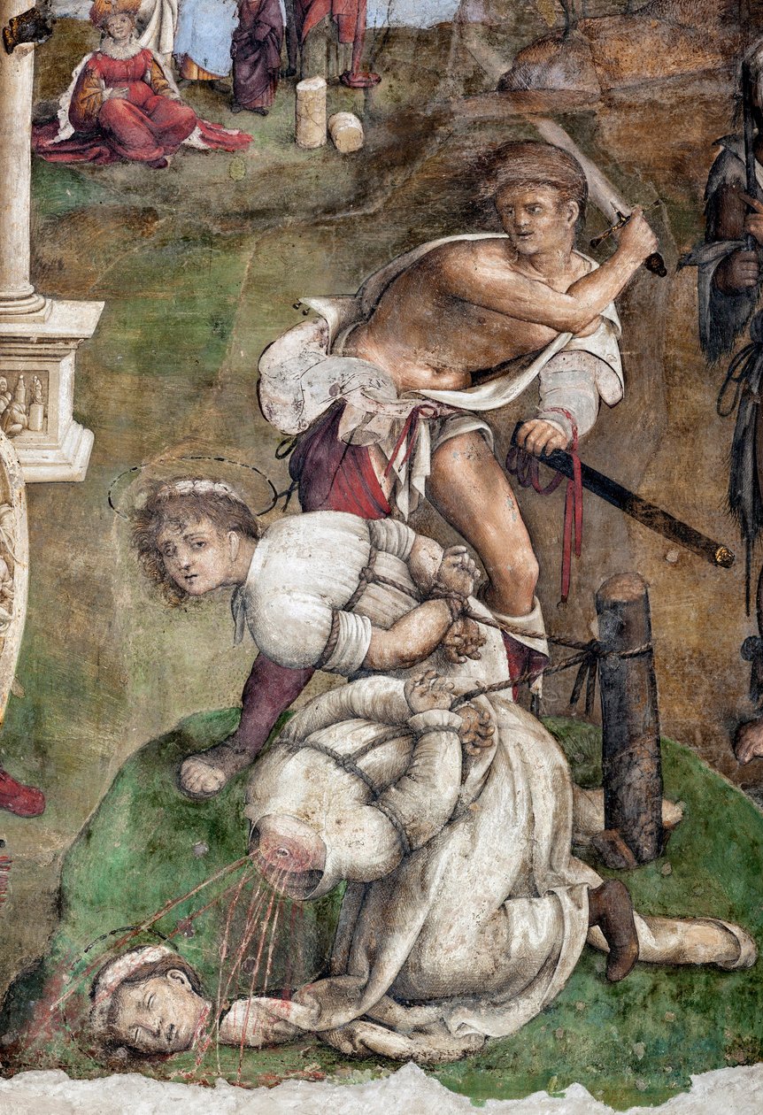 Life of St. Cecile: Martyrium of St Valerian and Tiburtius, detalje (fresco af Lorenzo Costa