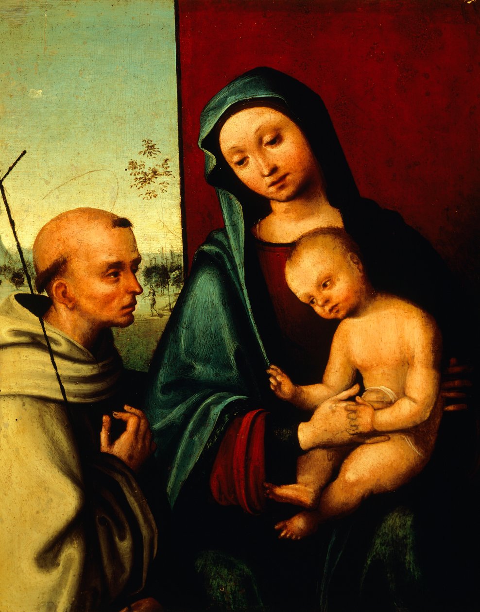 Madonna med barn og den hellige Frans af Lorenzo Costa (ca 1537-1583), detaljer af Lorenzo Costa