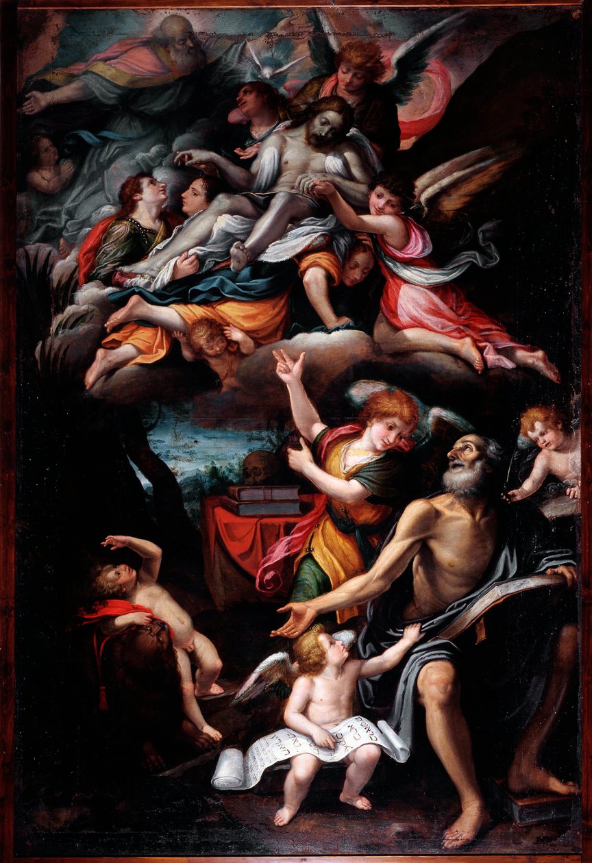 Sankt Hieronymus ser på den hellige treenighed (olie på lærred af Lorenzo Franchi
