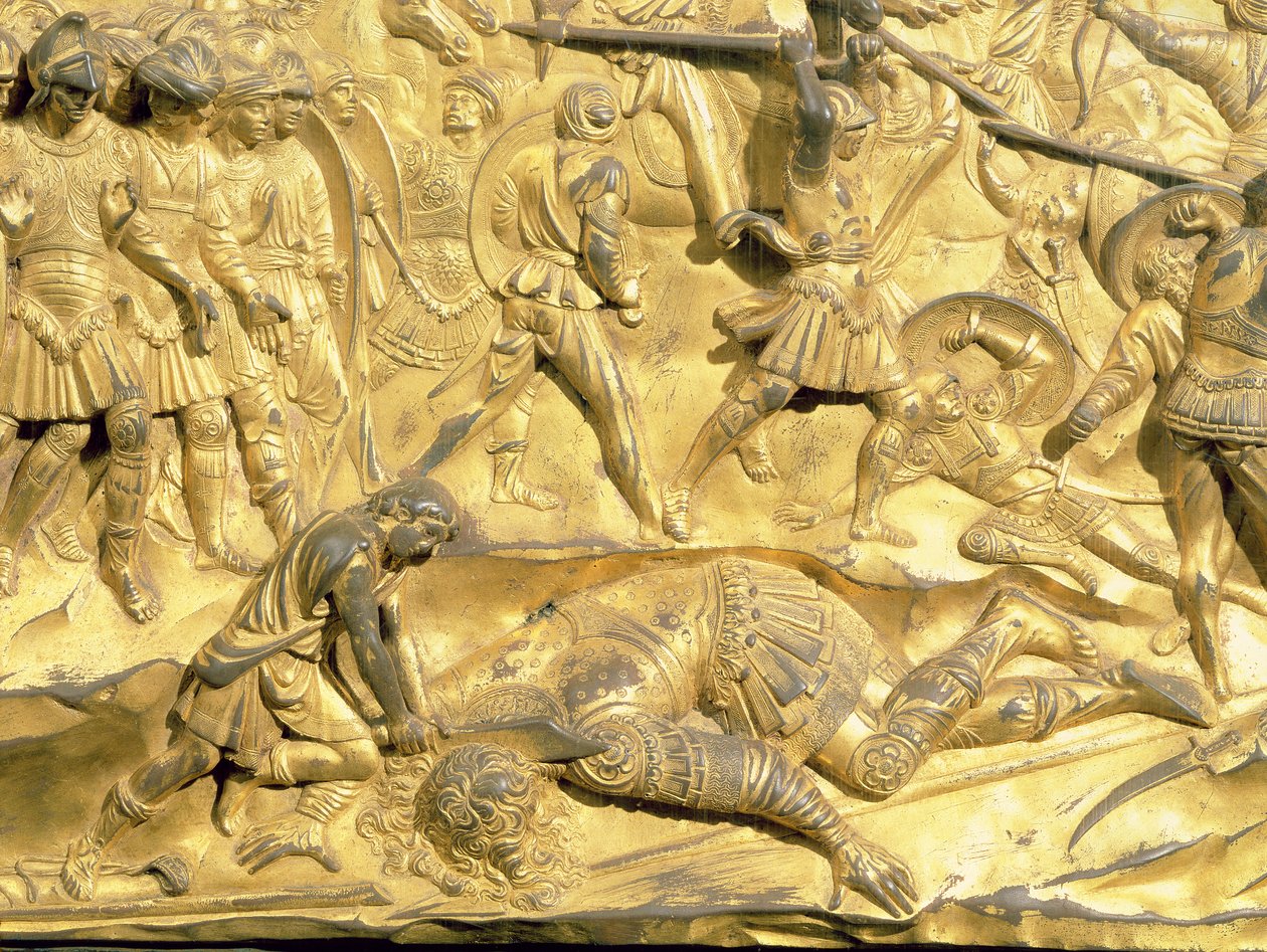 David og Goliat, detalje fra det originale panel fra dåbskapellets østdøre, 1425-52 (forgyldt bronze) (efter restaurering) af Lorenzo Ghiberti