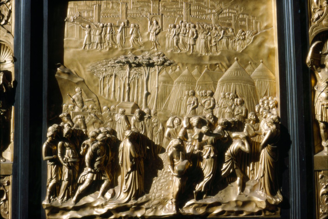 Israelitterne tager Jeriko, detalje fra dåbsdøren, Firenze, Italien, c1400-tallet af Lorenzo Ghiberti