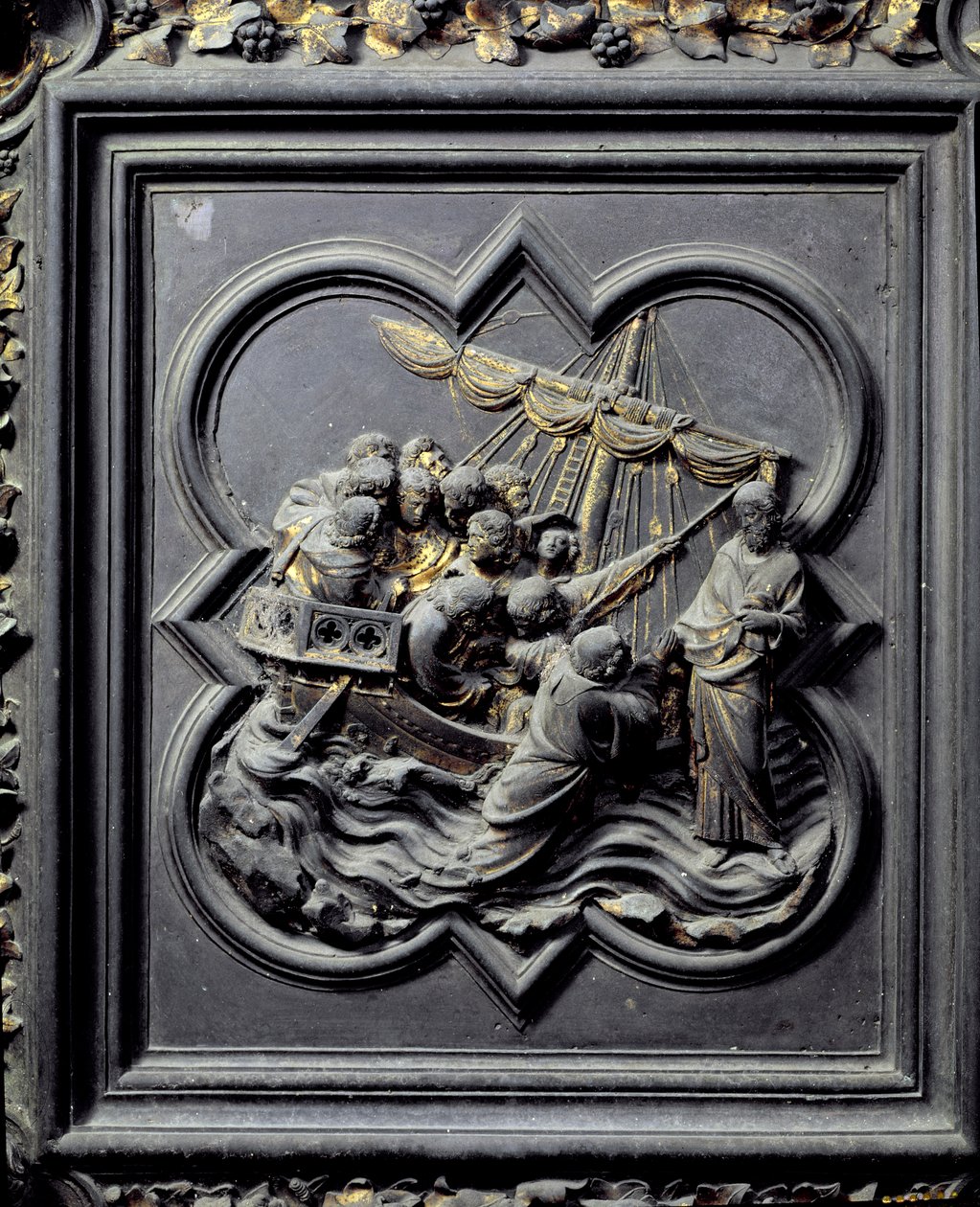 Jesus går på vandet og redder Peter, ottende panel af norddørene til dåbskapellet i San Giovanni, 1403-24 (bronze) af Lorenzo Ghiberti