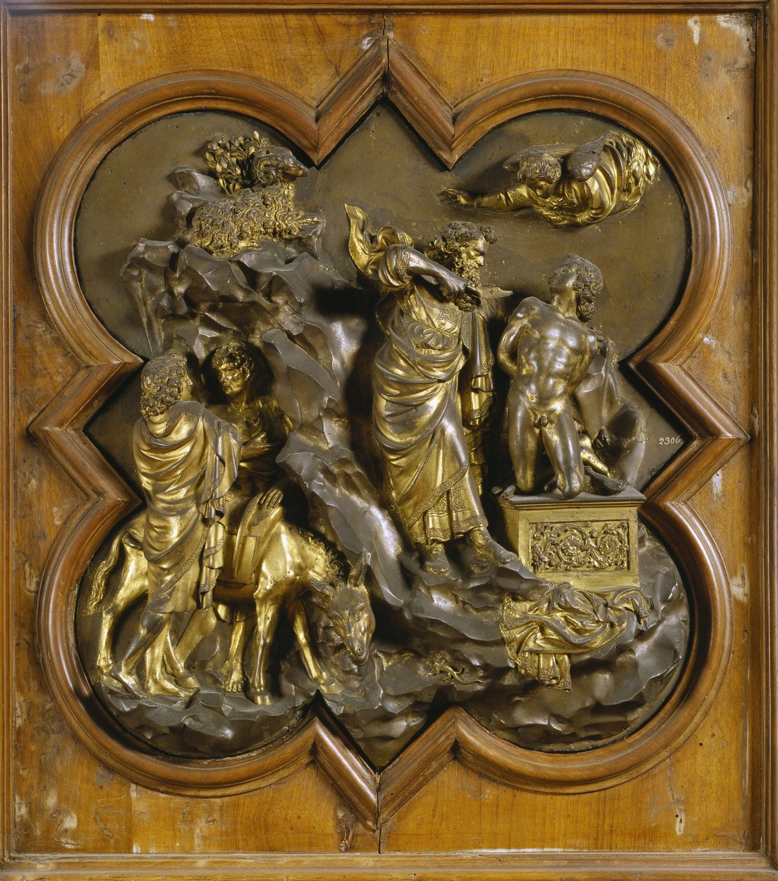 Isaks ofring. Originalt panel af Porte du Paradis (østdøren til dåbskapellet), efter restaurering. Gylden bronze af Lorenzo Ghiberti (1378-1455), 1425-52. Museo dell Bargello, Firenze. © Raffael / Leemage854 af Lorenzo Ghiberti
