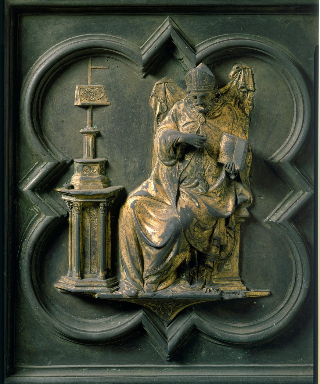 North Gate (kaldet Gate of the Cross, mod nord), udvendig detalje: Saint Augustine. Bronzeskulptur lavet af Lorenzo Ghiberti (1378-1455) af Lorenzo Ghiberti