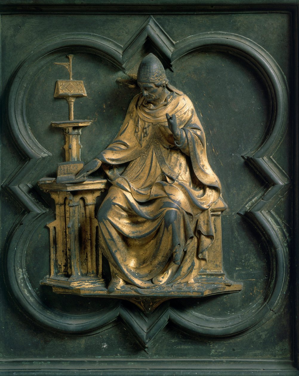 Nordporten (kaldet korsets port, mod nord), udvendig detalje: Sankt Gregoire den Store. Bronzeskulptur udført af Lorenzo Ghiberti (1378-1455) af Lorenzo Ghiberti
