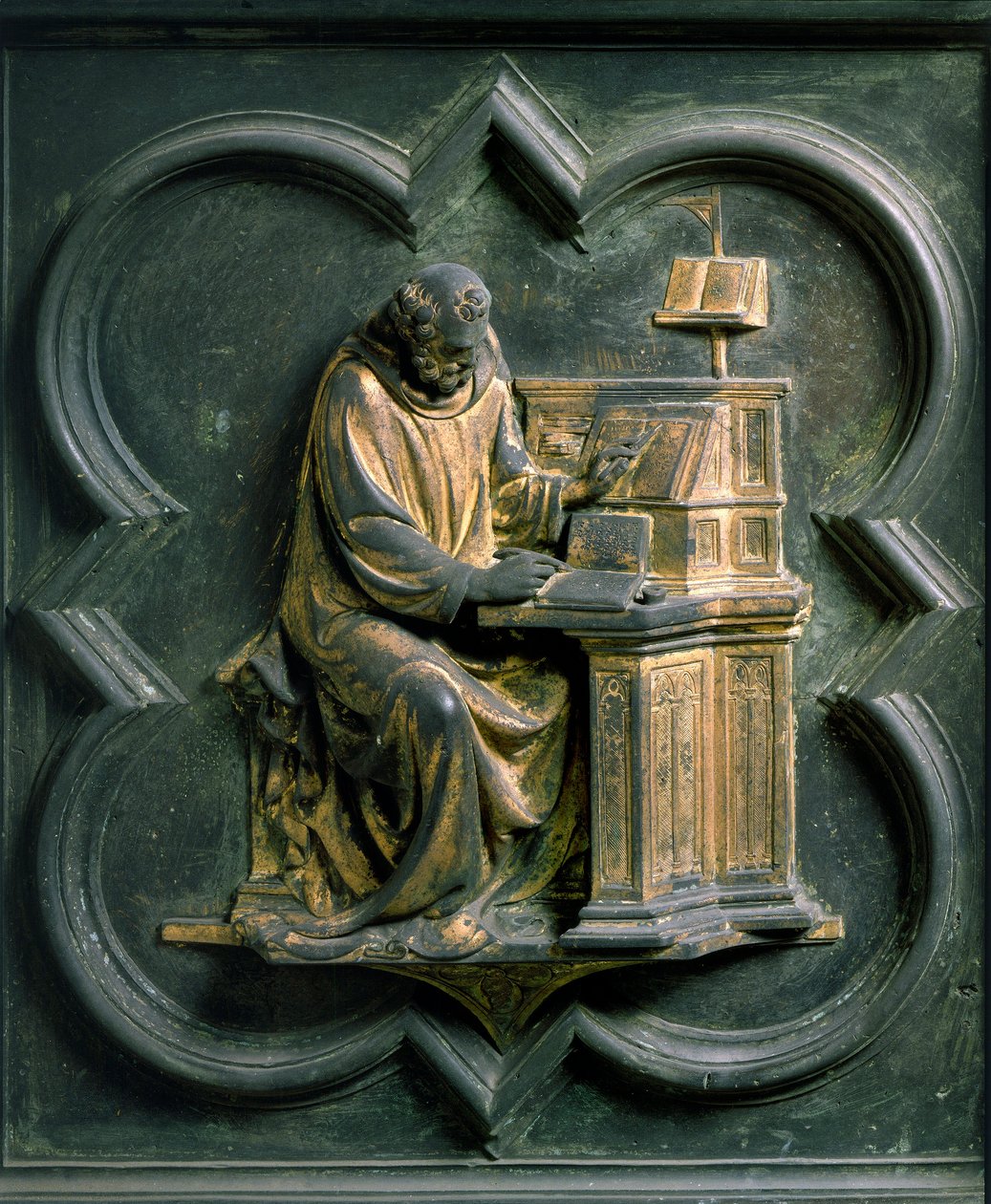 North Gate (kaldet Gate of the Cross, mod nord), udvendig detalje: Sankt Hieronymus. Bronzeskulptur lavet af Lorenzo Ghiberti (1378-1455) af Lorenzo Ghiberti