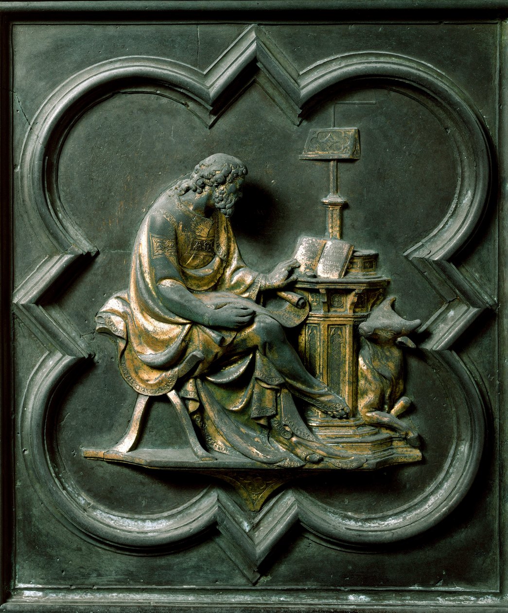 North Porte (kaldet Gate of the Cross, mod nord), udvendig detalje: Saint Luke evangelist. Bronzeskulptur lavet af Lorenzo Ghiberti (1378-1455) af Lorenzo Ghiberti