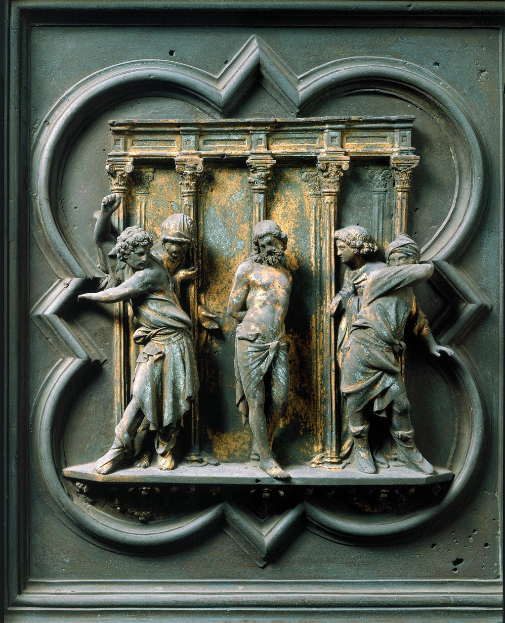 North Porte (kaldet Porte de la Croix, i nord), udvendig detalje: "" la flagellation"" Bronzeskulptur lavet af Lorenzo Ghiberti (1378-1455) af Lorenzo Ghiberti