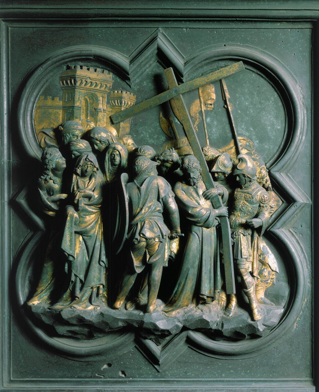Porte Nord (kaldet Porte de la Croix, i nord), udvendig detalje: "Montee til Golgata"" Bronzeskulptur lavet af Lorenzo Ghiberti (1378-1455) af Lorenzo Ghiberti