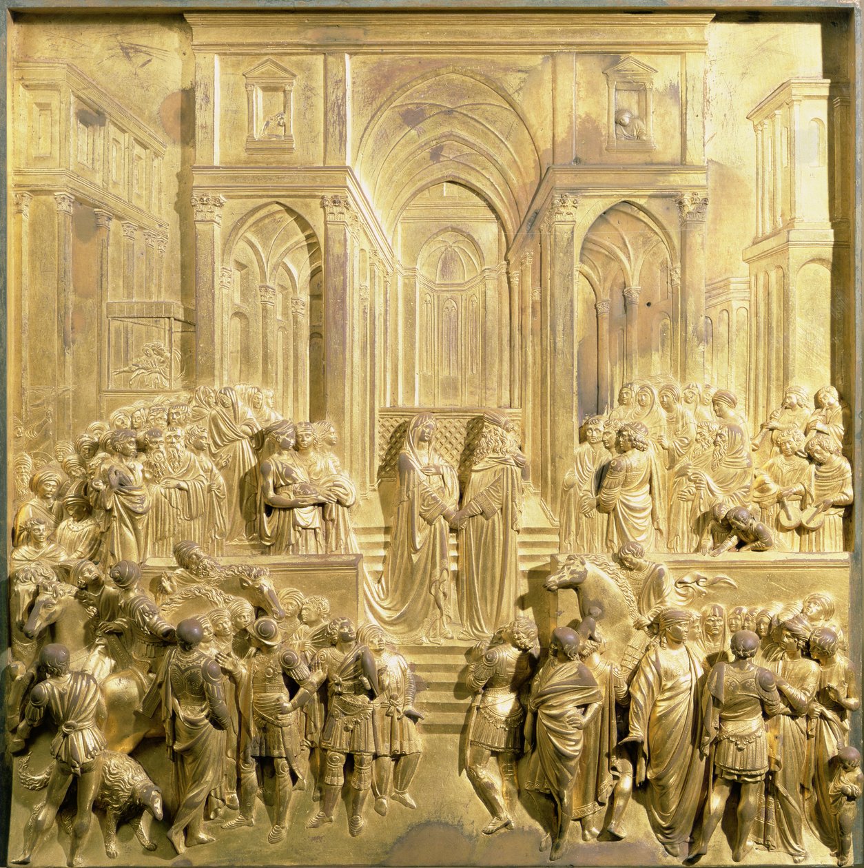 Mødet mellem kong Salomon og dronningen af Saba, originalt panel fra dåbskapellets østdøre af Lorenzo Ghiberti