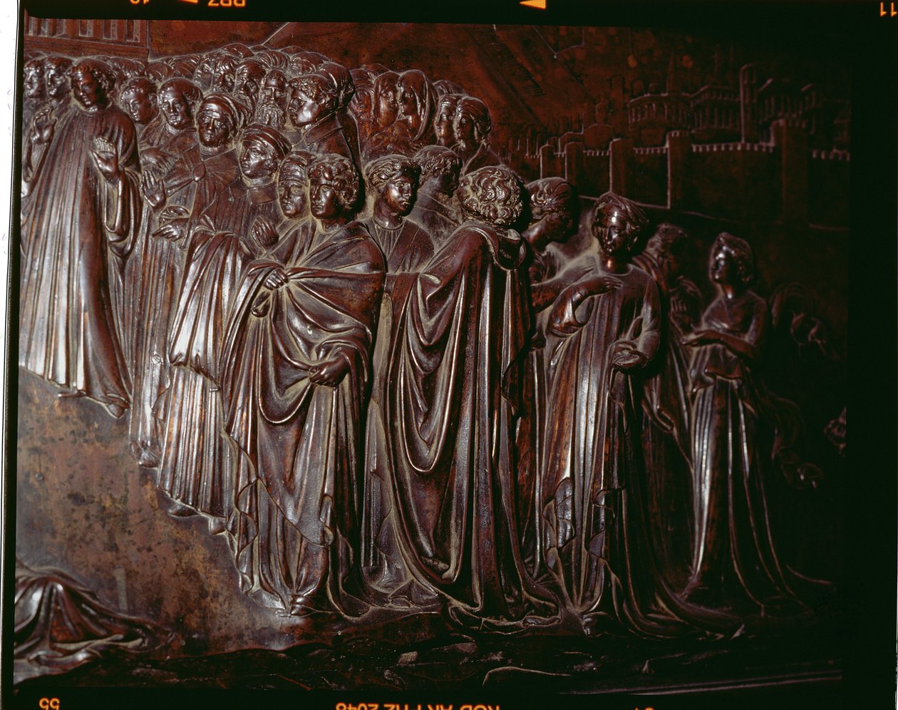 The Shrine of St. Zenobius, detalje af skare, 1432-5 bronze detalje af 97641 af Lorenzo Ghiberti
