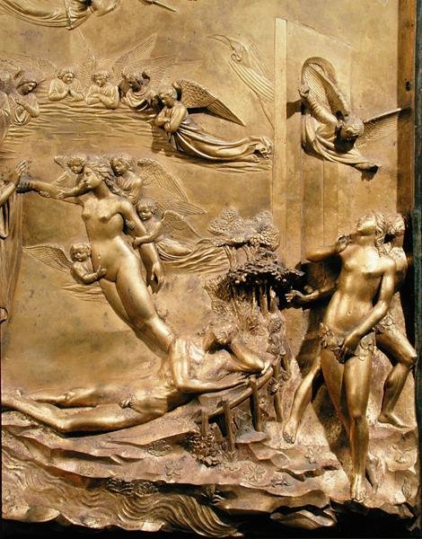 Historien om Adam, detalje af Evas skabelse og uddrivelsen, fra et af de originale paneler fra dåbskapellets østdøre af Lorenzo Ghiberti