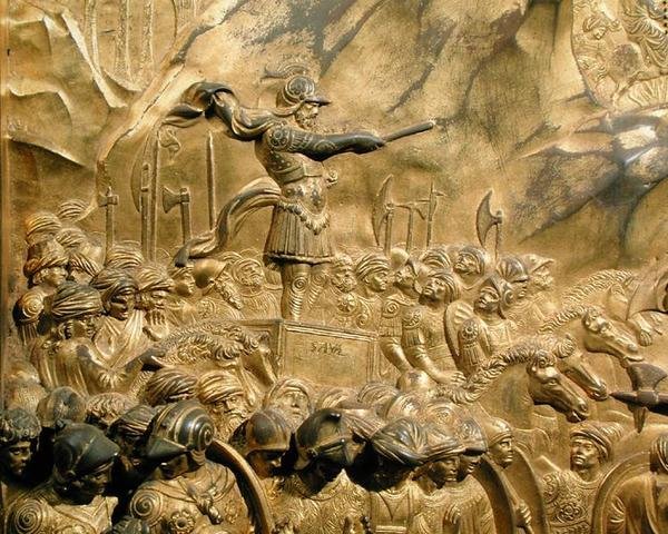 Historien om David og Goliat, detalje af Saul, fra det originale panel fra dåbskapellets østdøre af Lorenzo Ghiberti