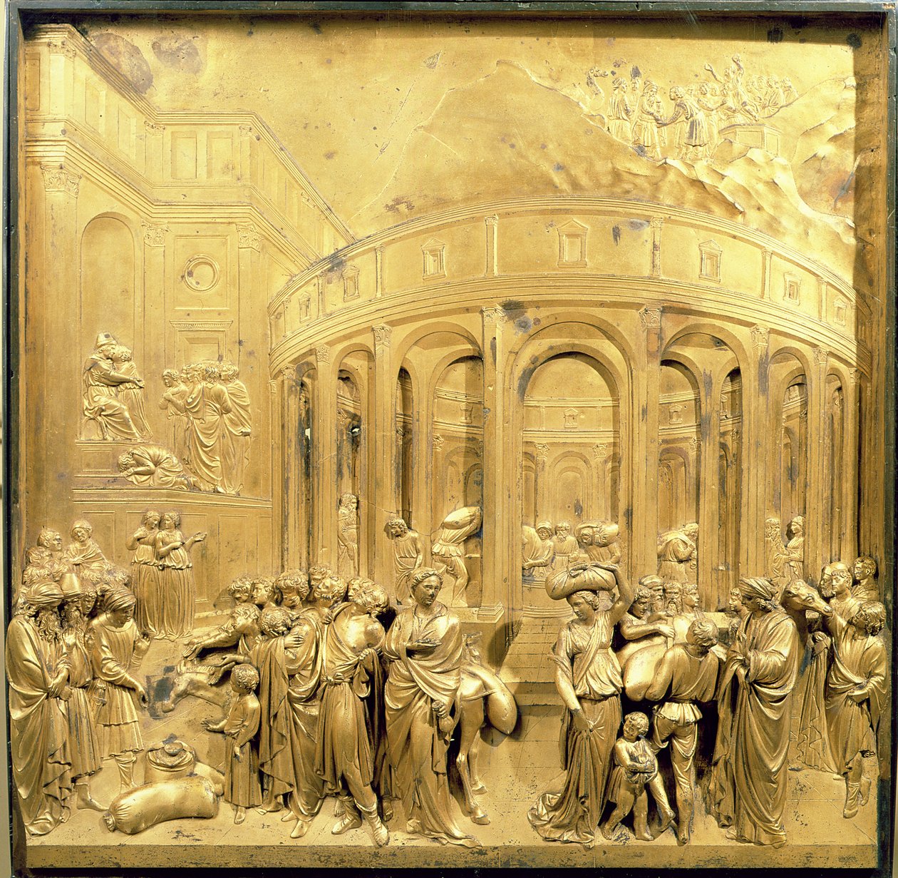 The Story of Joseph, originalt panel fra dåbskapellets østdøre, 1425-52 (forgyldt bronze) (efter restaurering) af Lorenzo Ghiberti